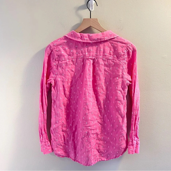 Talbots Linen Camp Shirt Clip Dot Size Small Petite Pink Button Down Top Beach - Picture 6 of 8